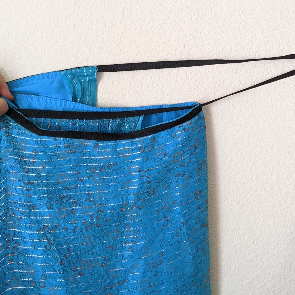 Thailand Flowy Double Layer Sheer Wrap Skirt Sliver Blue One Size - Picture 7 of 9